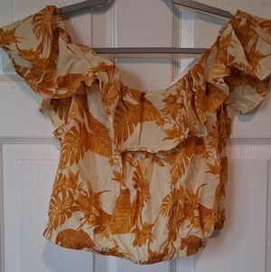 Banana Republic Floral Ruffle Blouse - Orange and Cream